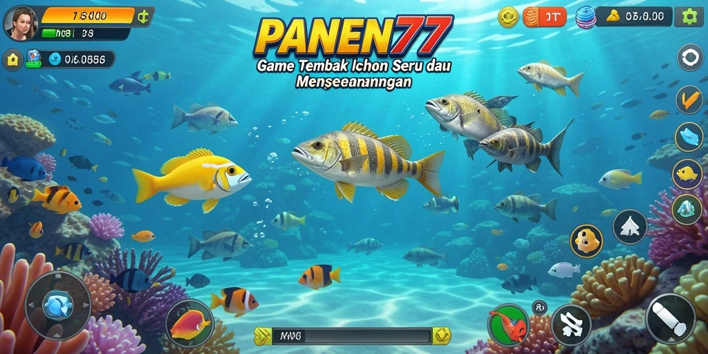 Gameplay seru di PANEN77 dengan banyak ikan untuk dibidik.