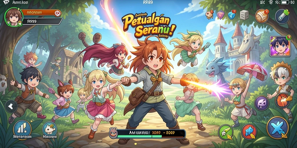 Screenshot gameplay menampilkan pertarungan karakter anime yang dinamis.